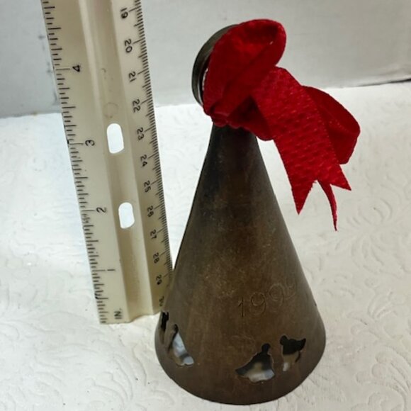 VTG 1999 Handmade Silverplated Christmas Bell Red Bow 5" Tall - Picture 14 of 15